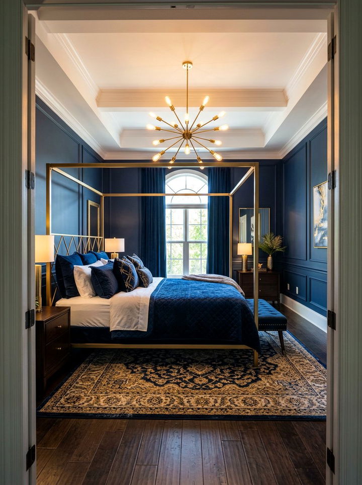Gold Canopy Bed - 30 navy gold bedroom ideas