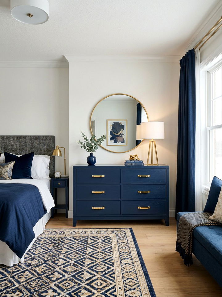 Gold Drawer Pulls - 30 navy gold bedroom ideas