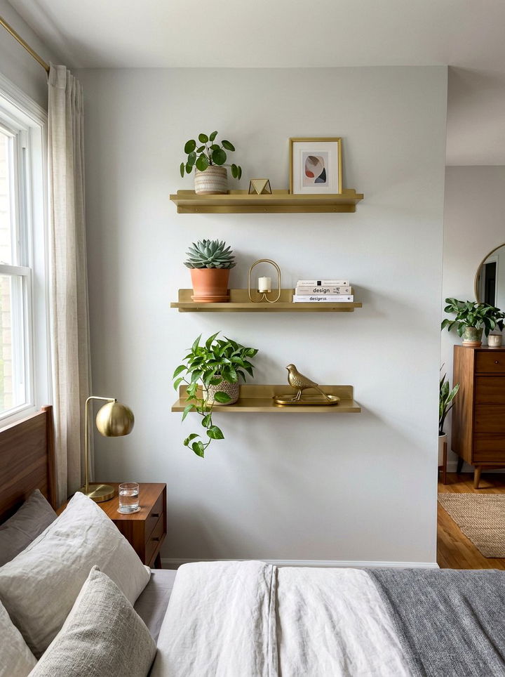 Gold Floating Shelf - 30 gold accent bedroom ideas
