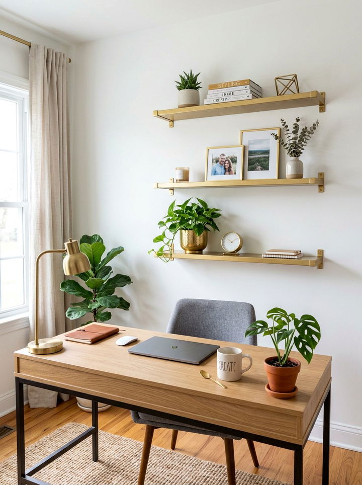 Gold Floating Shelves - 30 gold bedroom decor ideas