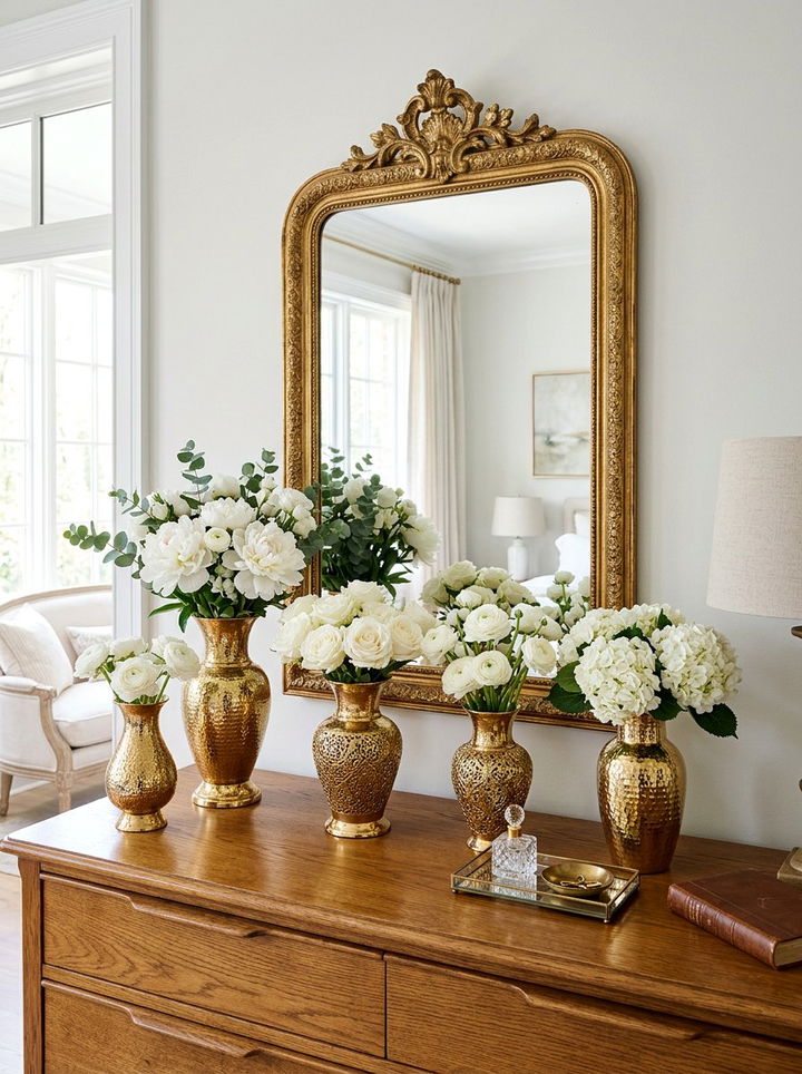 Gold Flower Vases - 30 gold bedroom decor ideas