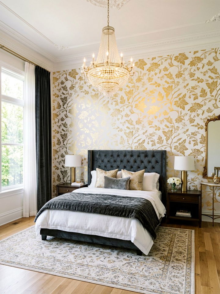 Gold Foil Floral Wallpaper - 30 bedroom floral wallpapers