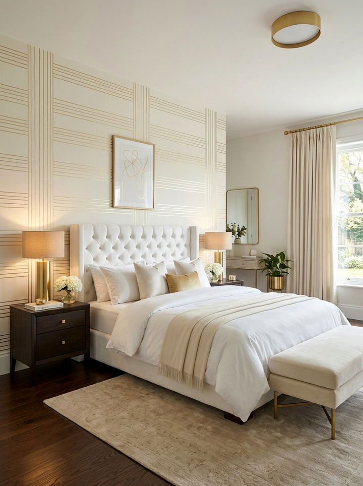 Gold Foil Minimalist Stripe Wallpaper - 30 bedroom minimalist wallpapers