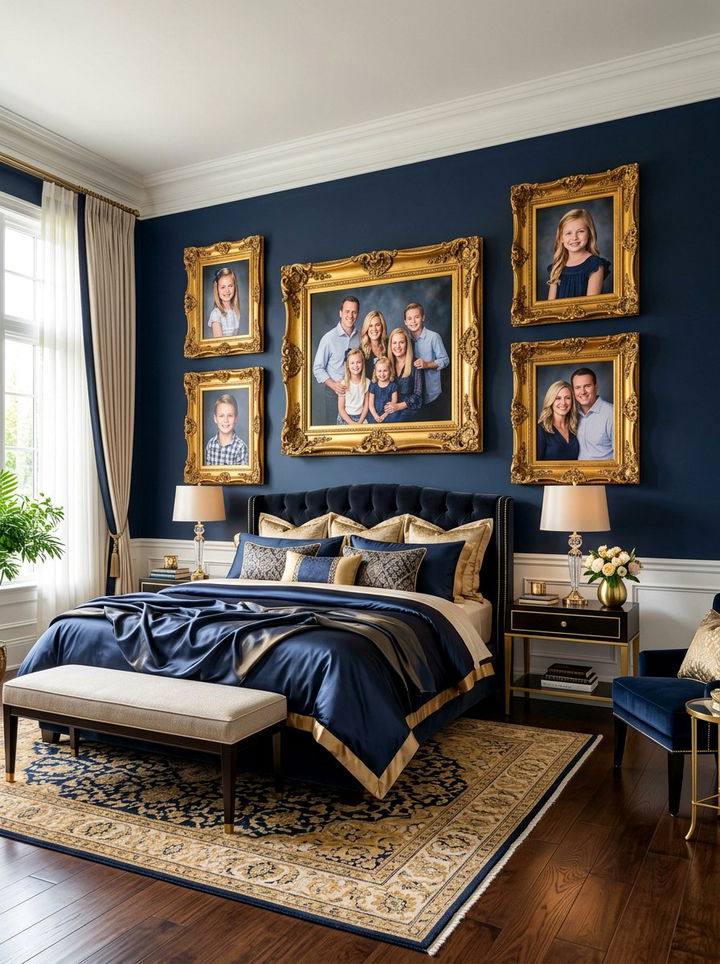Gold Frame Luxury Family Portraits Bedroom - 30 bedroom family photo ideas