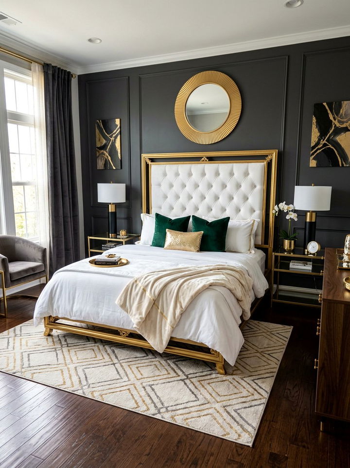 Gold Frame Tufted Headboard - 30 bedroom tufted headboards