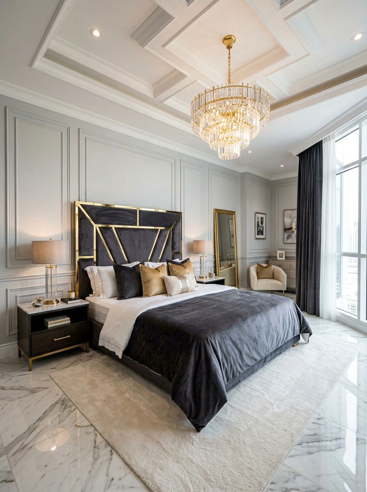 Gold Frame Velvet Headboard - 30 bedroom velvet headboards