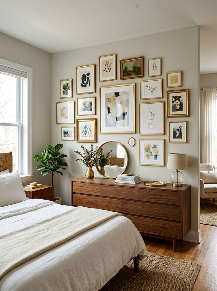 Gold Frame Wall - 30 gold accent bedroom ideas