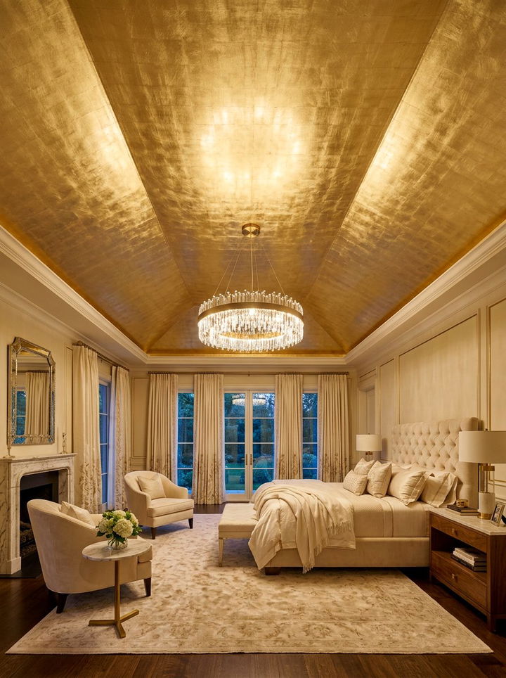 Gold Leaf Bedroom Ceiling - 30 bedroom statement piece ideas