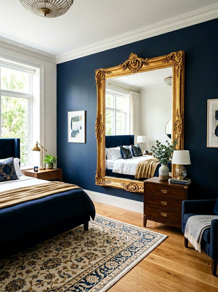 Gold Leaf Mirror - 30 navy gold bedroom ideas