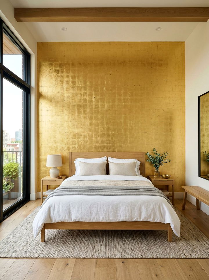 Gold Leaf Wall - 30 gold accent bedroom ideas