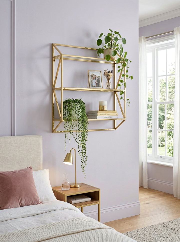 Gold Metal Wall Shelf - 30 bedroom plant shelves
