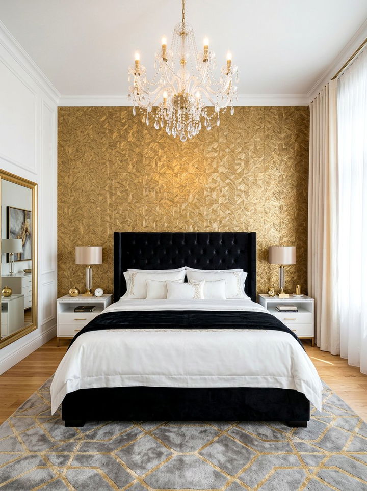 Gold Metallic Accent Wall - 30 colorful bedroom accent wall ideas