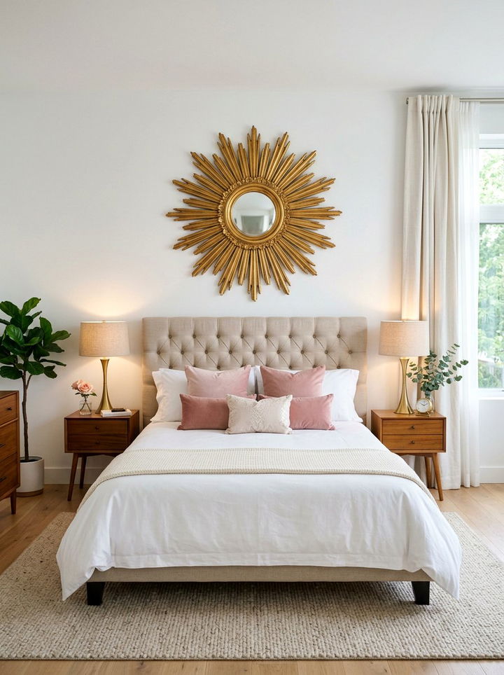 Gold Mirror Above Bed - 30 gold bedroom decor ideas