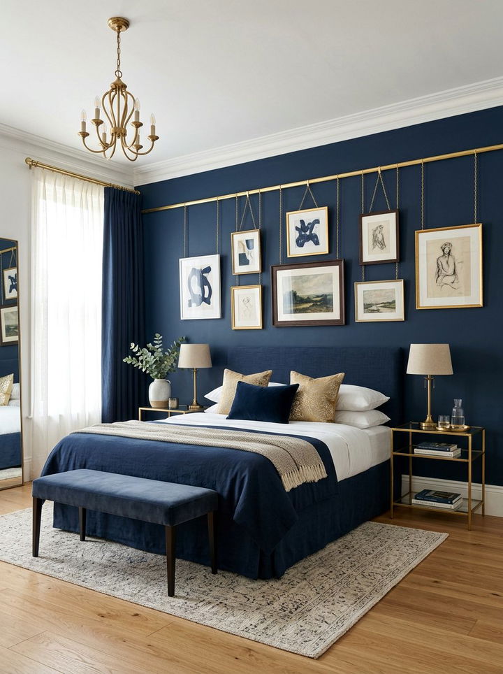 Gold Picture Rail - 30 navy gold bedroom ideas