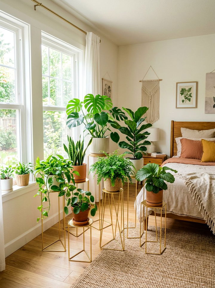 Gold Plant Stand - 30 metal accent bedroom ideas