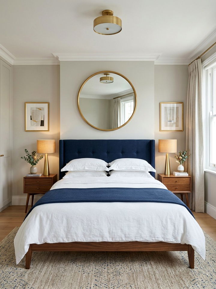 Gold Round Mirror Above Bed - 30 bedroom decorative mirrors