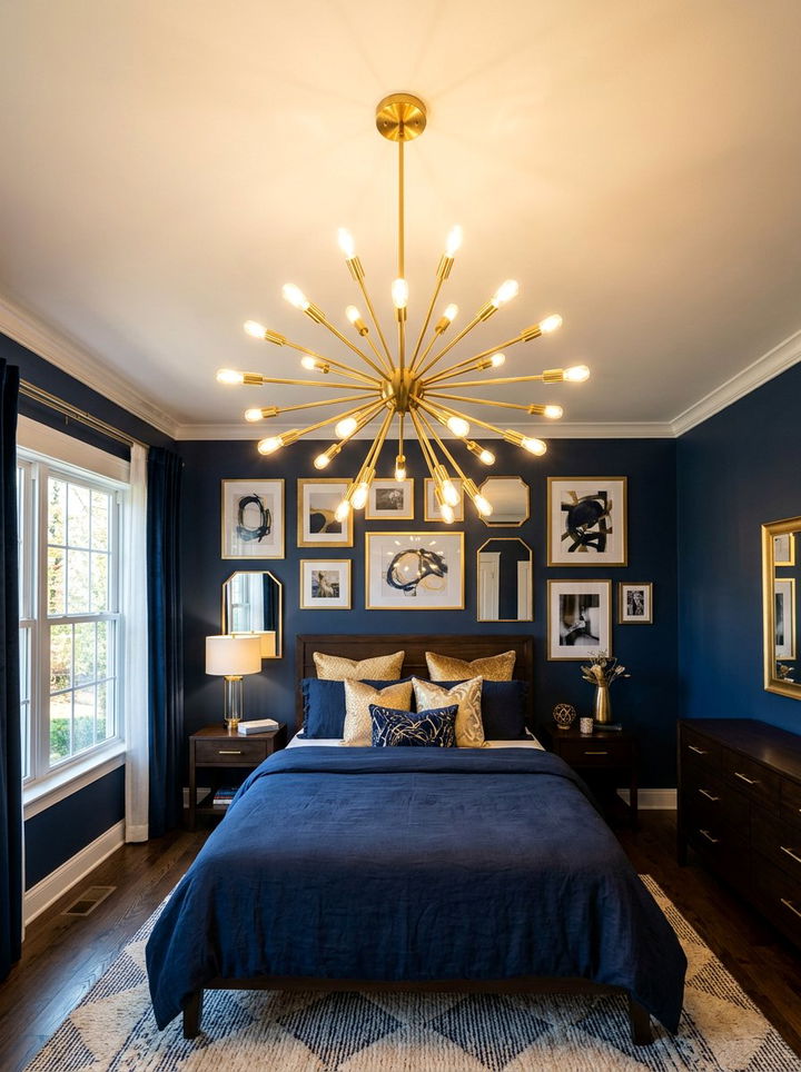 Gold Sputnik Chandelier - 30 navy gold bedroom ideas