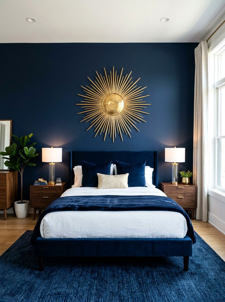 Gold Sunburst Wall Decor - 30 navy gold bedroom ideas