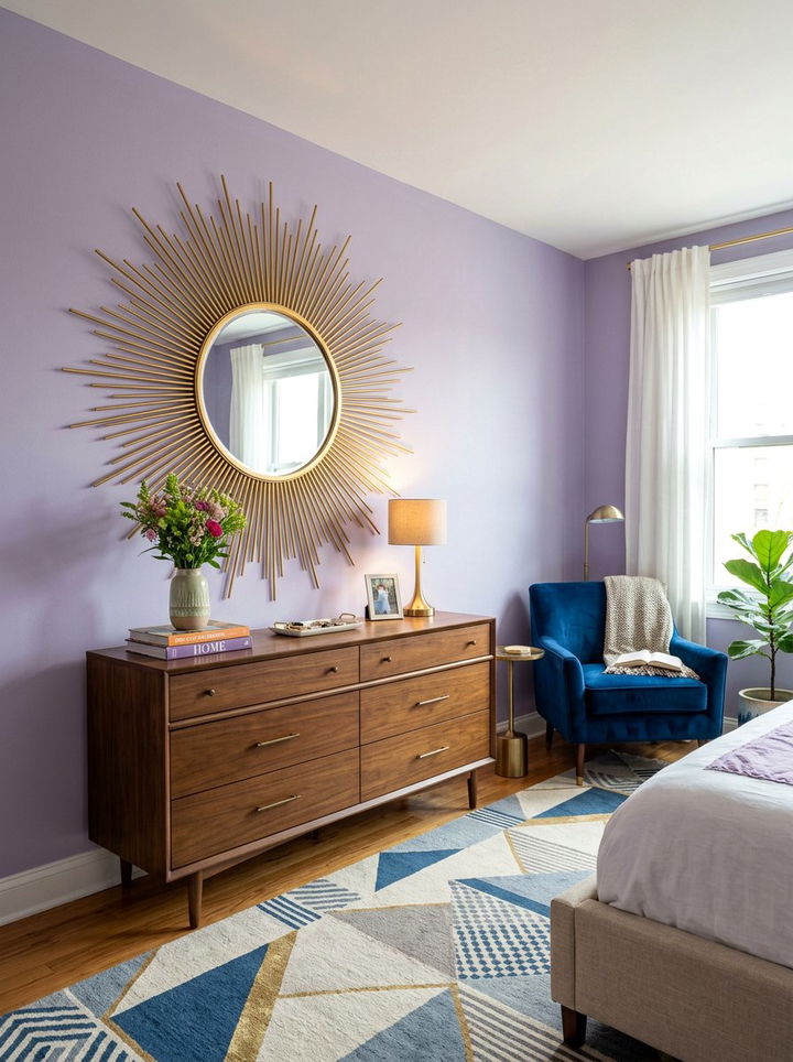 Gold Sunburst Wall Mirror - 30 mid-century glam bedroom ideas