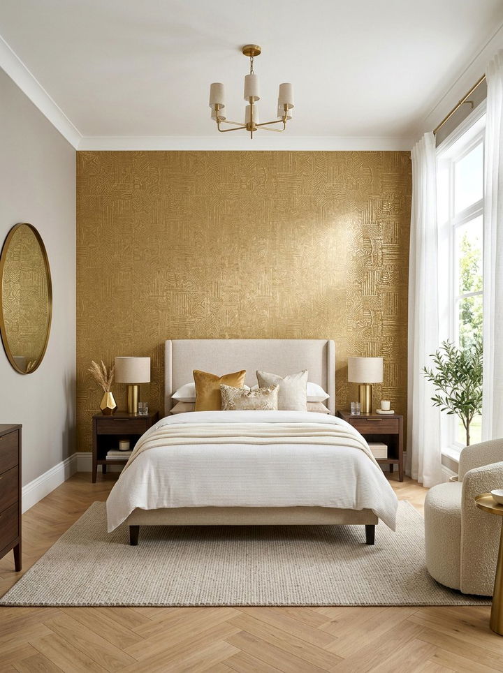 Gold Textured Wallpaper - 30 gold bedroom decor ideas