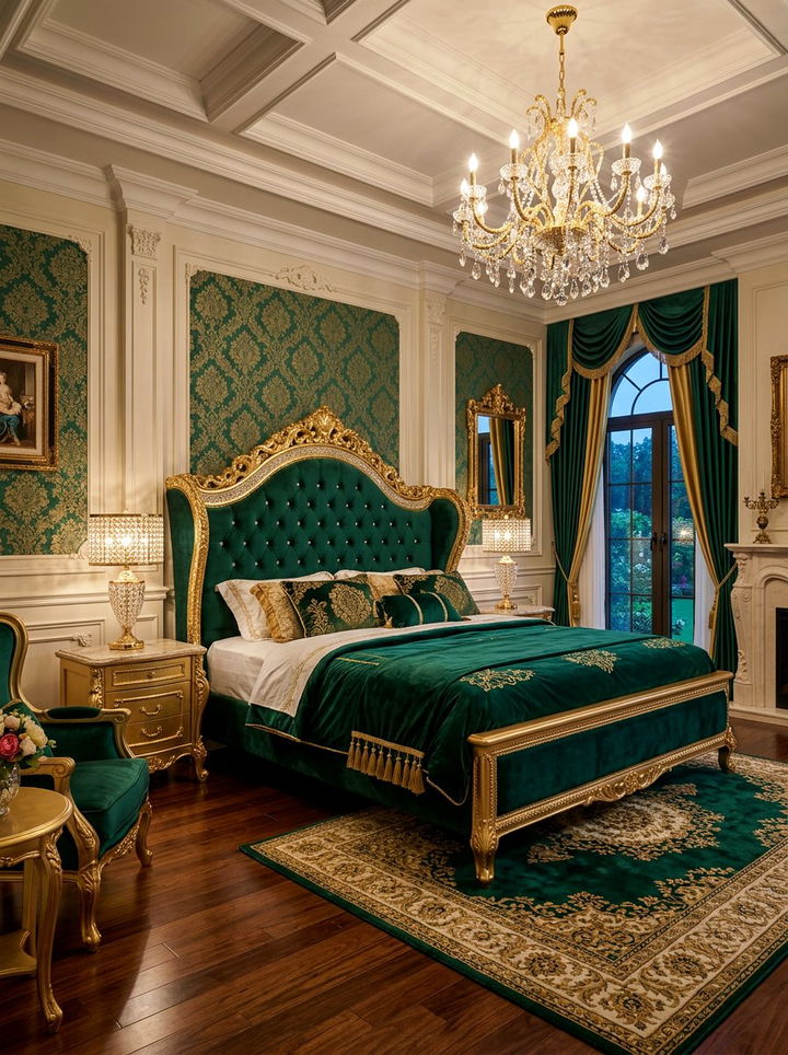 Gold Trim Wingback Bed - 30 bedroom wingback headboards