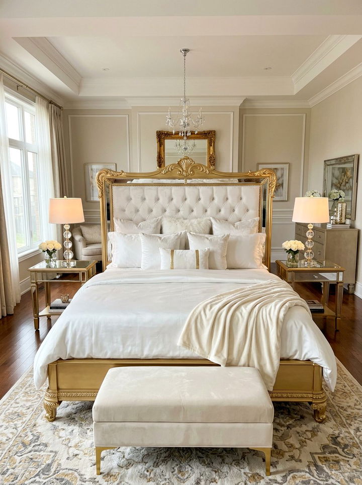 Gold Trimmed Headboard - 30 bedroom padded headboards