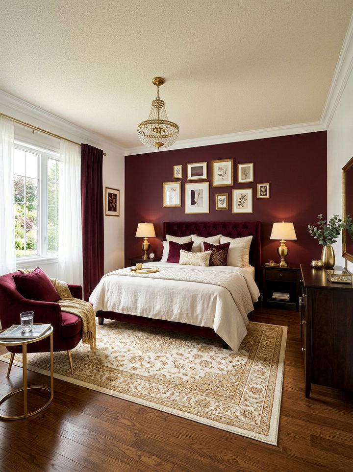 Gold accents burgundy bedroom - 30 burgundy and cream bedroom ideas