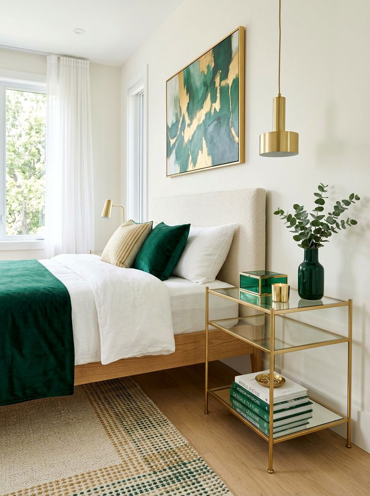 Gold bedside table - 30 emerald and gold bedroom ideas