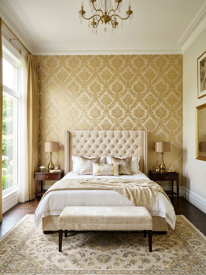 Gold damask wallpaper - 30 bedroom damask wallpapers