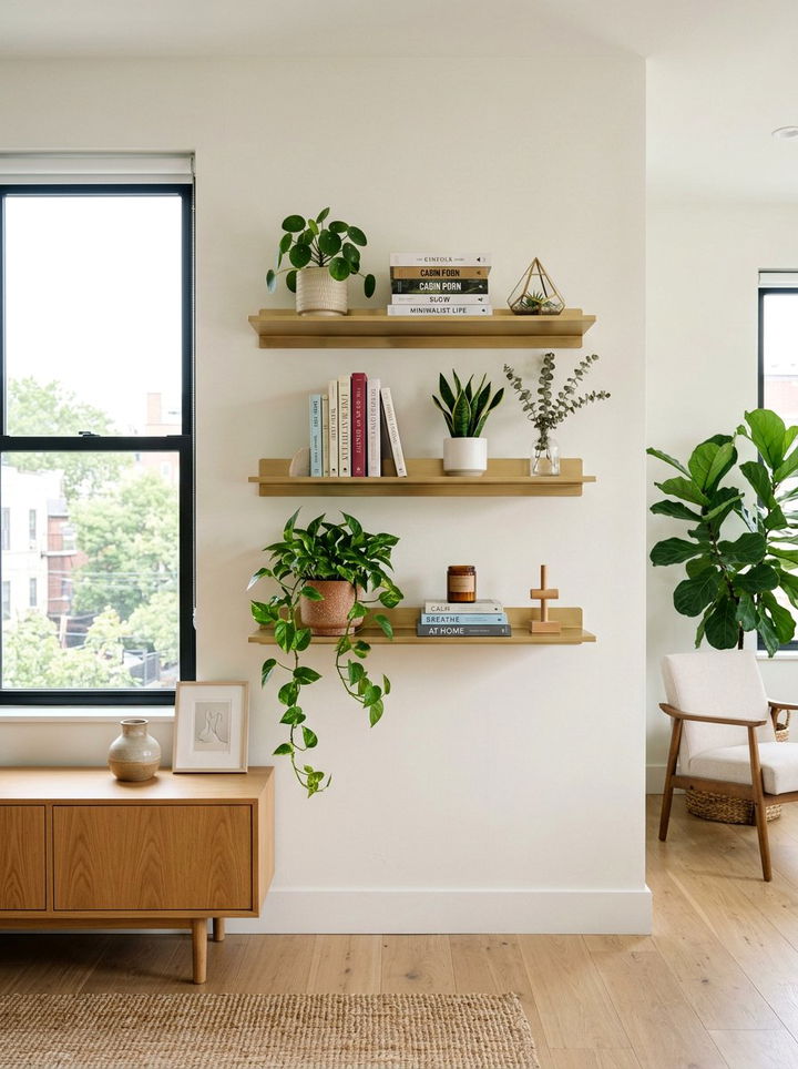 Gold floating shelves - 30 gold bedroom ideas