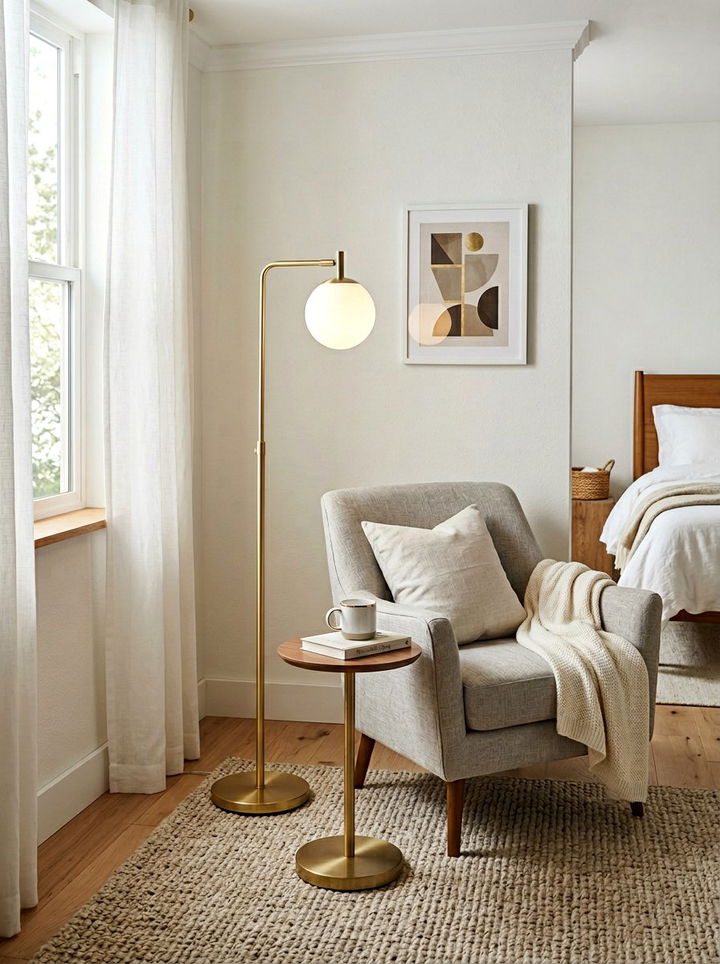 Gold floor lamp minimalist - 30 gold bedroom ideas