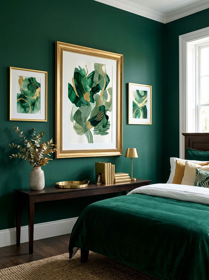 Gold frame wall art - 30 emerald and gold bedroom ideas