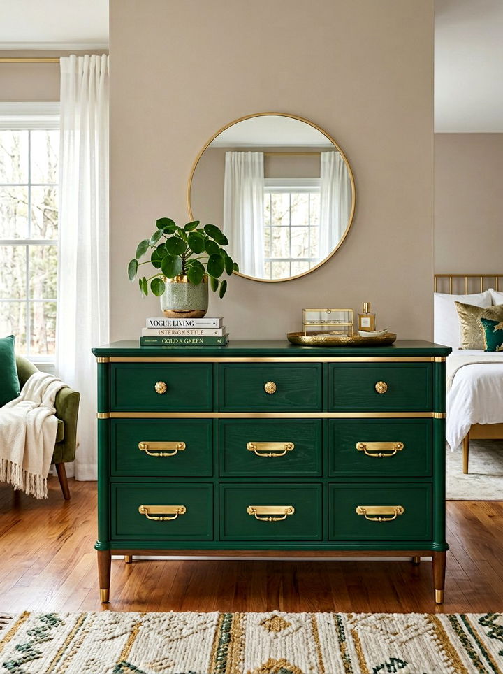 Gold hardware dresser - 30 emerald and gold bedroom ideas
