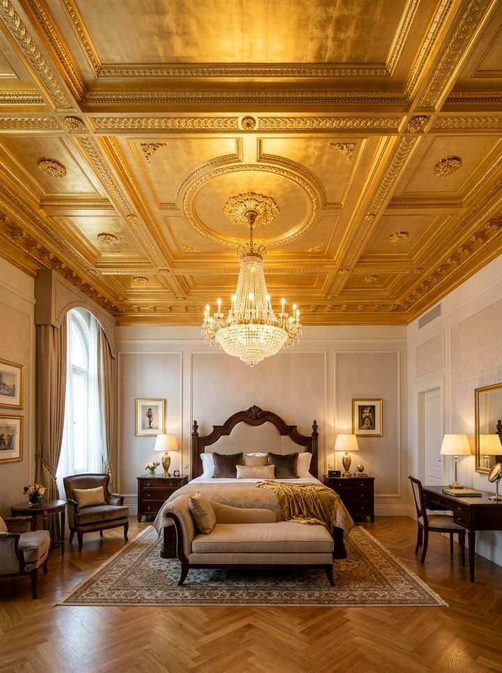 Gold leaf ceiling - 30 gold bedroom ideas