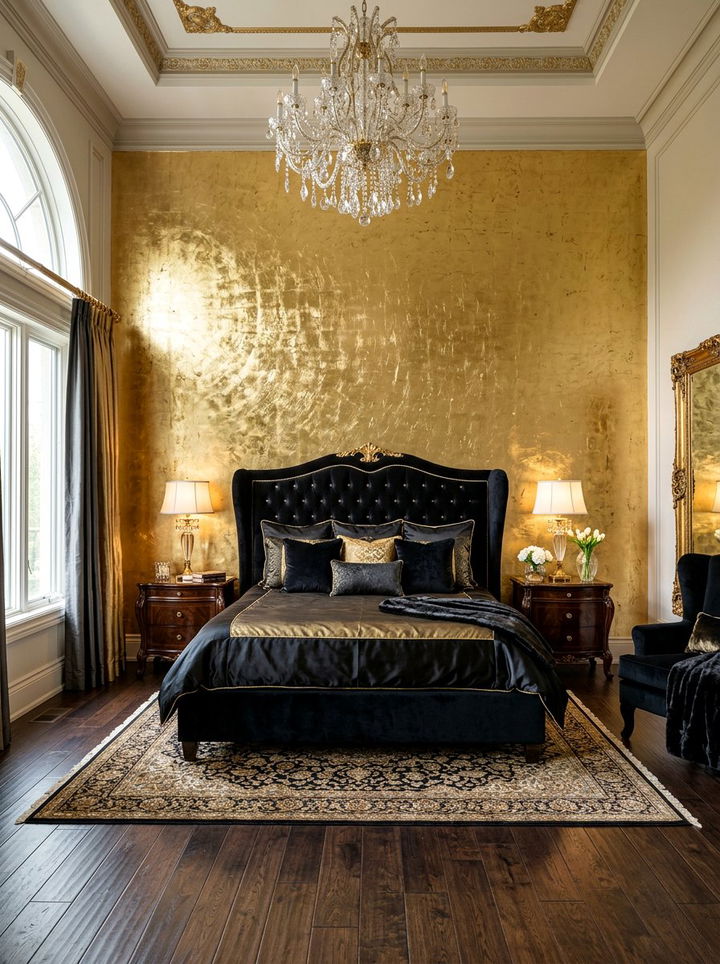 Gold leaf wall - 30 bedroom feature wall ideas