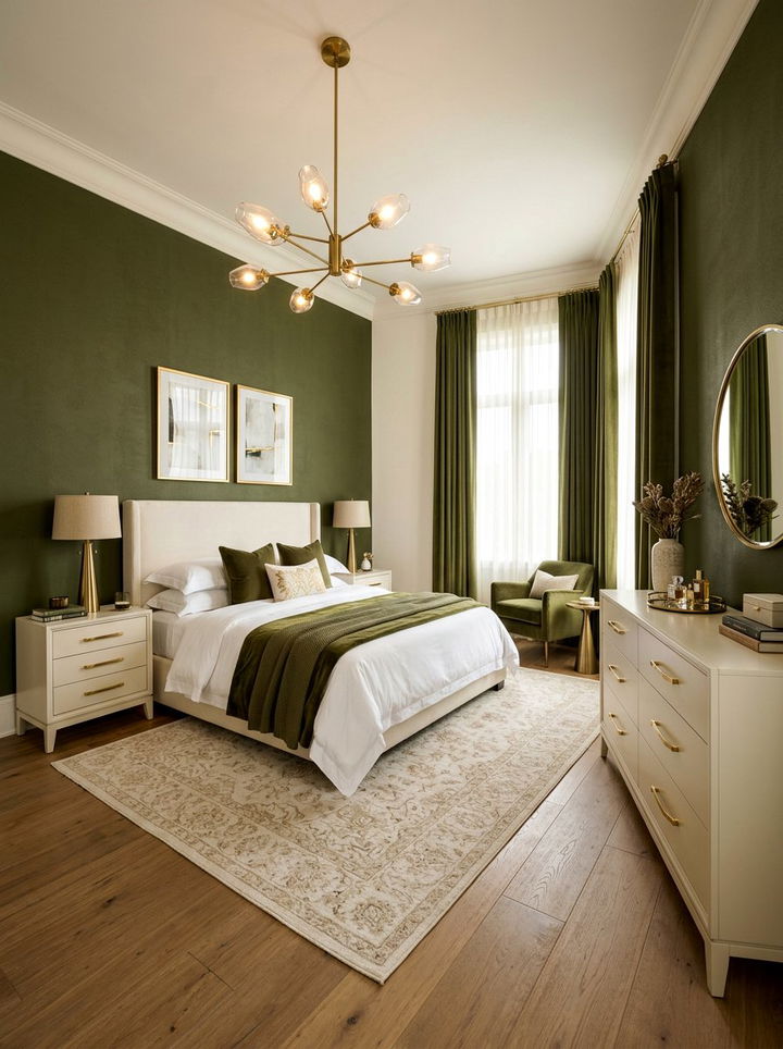 Gold metal accents - 30 olive and cream bedroom ideas