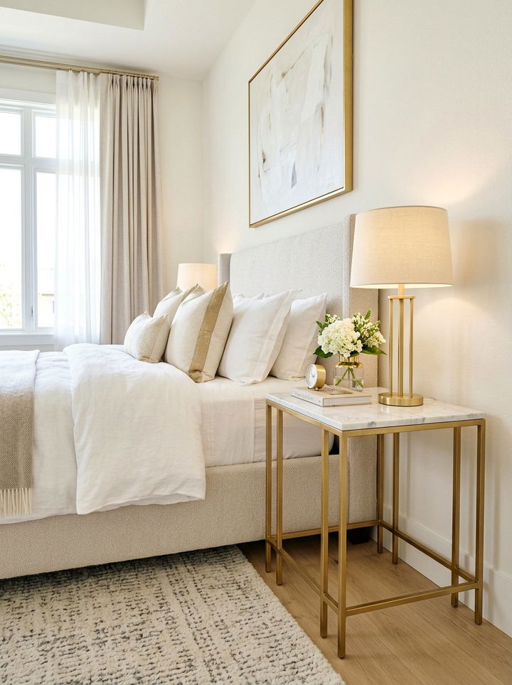 Gold nightstand with marble - 30 gold bedroom ideas