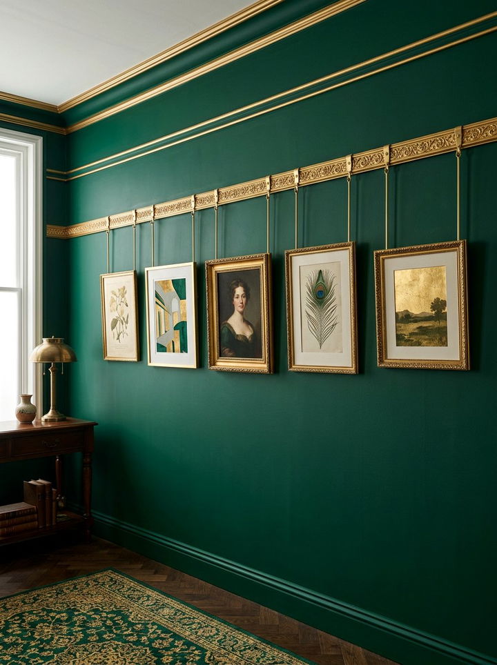 Gold picture rail - 30 emerald and gold bedroom ideas