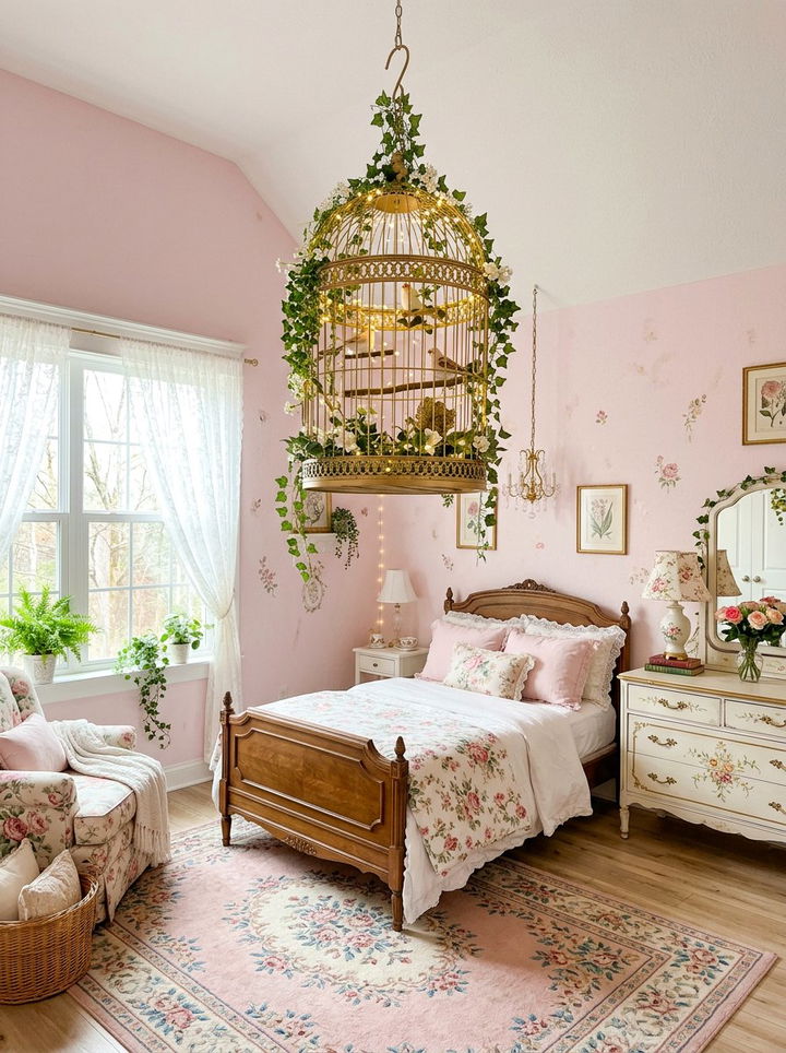 Golden birdcage decor bedroom - 30 fairy tale bedroom ideas