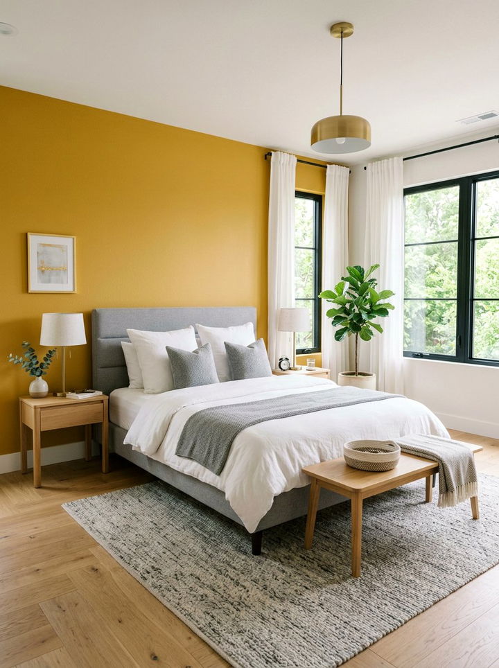 Golden yellow accent wall - 30 golden yellow bedroom ideas