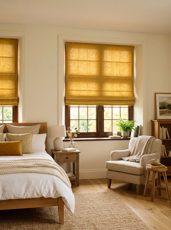 Golden yellow window treatments - 30 golden yellow bedroom ideas