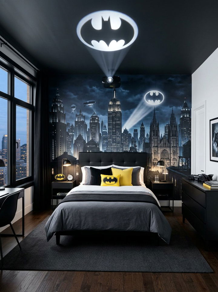 Gotham City skyline bedroom - 30 superhero bedroom ideas