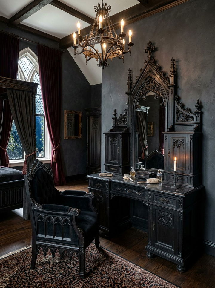 Gothic Revival Vanity - 30 bedroom vintage vanity ideas