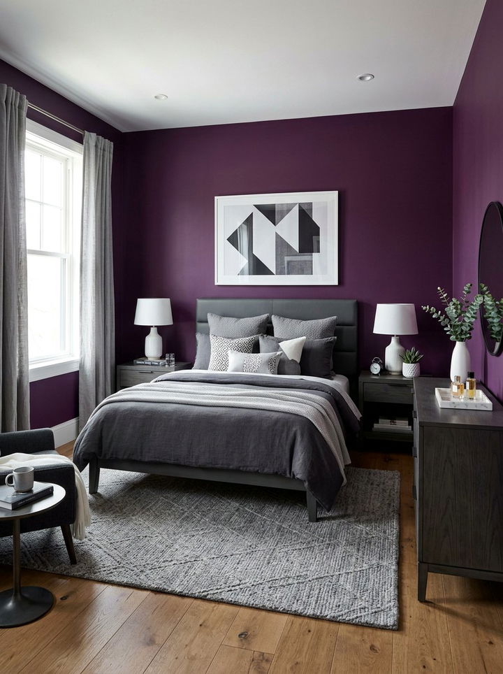 Grape and flint gray bedroom - 30 purple and gray bedroom ideas