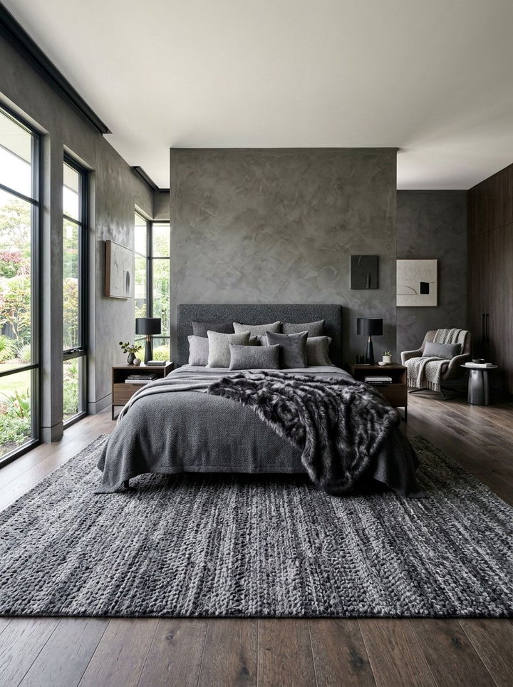 Graphite gray textured bedroom - 30 all gray bedroom ideas
