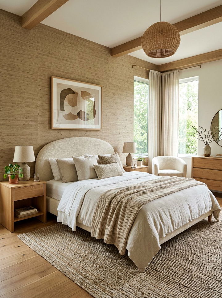Grasscloth Wall Covering - 30 soft texture bedroom ideas