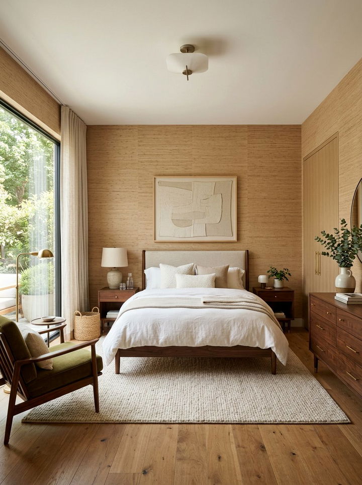 Grasscloth Wallpaper - 30 bedroom texture layering ideas