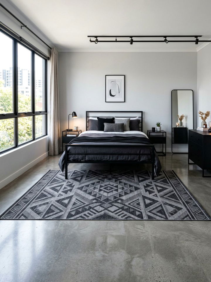 Gray And Black Area Rug - 30 industrial black bedroom ideas