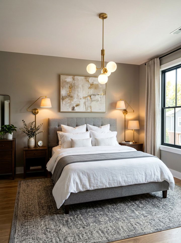 Gray And Brass Lighting - 30 warm gray bedroom ideas