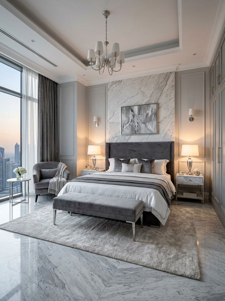 Gray And Marble Luxury Bedroom - 30 gray bedroom ideas
